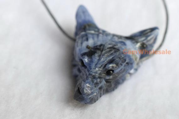 1pc 28x38mm Natural Sodalite Carving Wolf Head Pendant, Diy Wolf Head Stone  Pendant For Necklace, Jewelry Supply