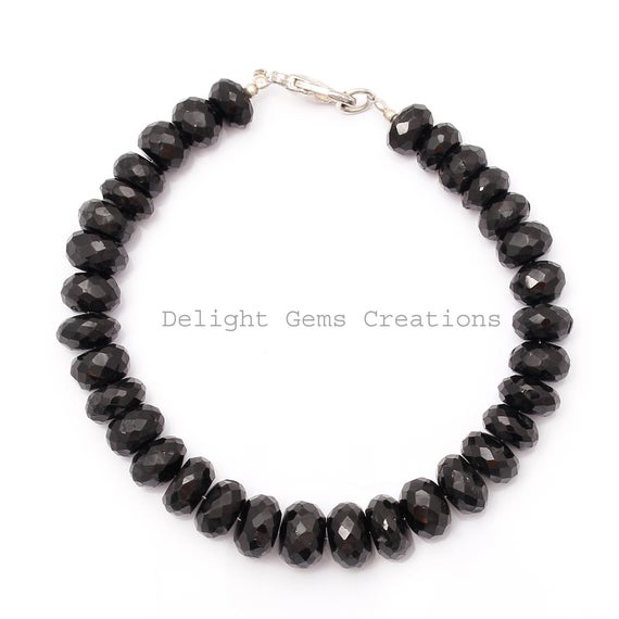 Black Spinel Bracelet, Black Bead Bracelet, 9- 10mm Black Spinel Faceted Rondelle Beads Bracelet, Gemstone Bracelet,sparkling Stone Bracelet