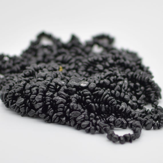 Natural Black Spinel Semi-precious Gemstone Chips Nuggets Beads - 5mm - 8mm, 32" Strand