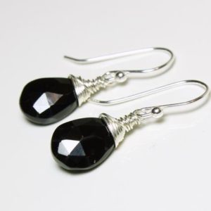 Black Spinel Earrings Sterling Silver oe Gold Filled wire wrapped natural gemstone minimalist simple dangle drops birthday gift for her 5409 | Natural genuine Gemstone earrings. Buy crystal jewelry, handmade handcrafted artisan jewelry for women.  Unique handmade gift ideas. #jewelry #beadedearrings #beadedjewelry #gift #shopping #handmadejewelry #fashion #style #product #earrings #affiliate #ad