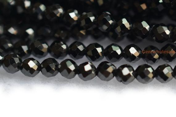 15.5“ Black Spinal 2mm/4mm Round Faceted Beads, Small Black Semi-precious Stone,small Diy Jewelry Beads, Jewelry Supply