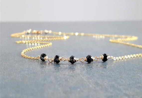Black Spinel Necklace, August Birthstone Necklace /handmade Jewelry/ Necklaces For Women, Simple Gold Necklace, Gemstone Choker, Dainty Gift