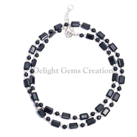 Black Spinel Beaded Necklace, Spinel Heishi/ Round Beads Necklace, Gemstone Beaded Necklace 18"inches Semi Precious Stone Beads Jewelry