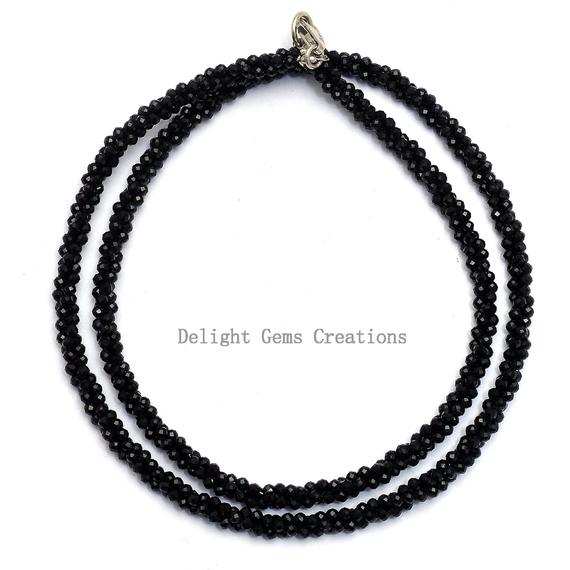 Black Spinel Micro Faceted Beads Necklace, 2-2.5mm Spinel Black Beads Rope Necklace, Hand Knotted Black Spinel Necklace, Women's Necklace
