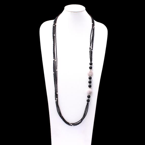 Designer Black Spinel-multi Stone Beaded Chain Necklace, Designer -elegant Necklace, Natural Multi Strand Necklace, Gift For Her