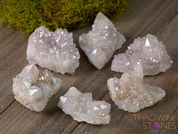 White Angel Aura Quartz Crystal Cluster - Rainbow Quartz Crystal, Spirit Quartz Cluster, Crystal Decor, E2007