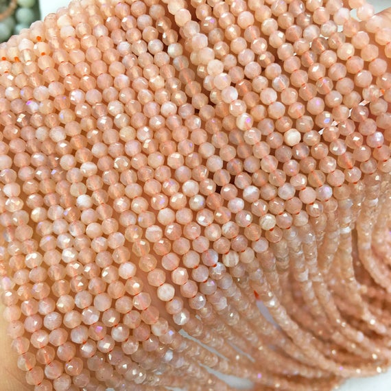 Natural Faceted Sunstone Beads, Round Gemstone Beads, Wholesale Beads