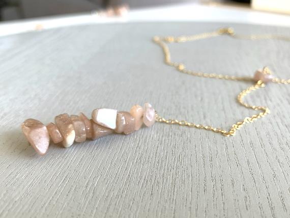 Sunstone Crystal Necklace Gold Or Silver Orange Gemstone Crystal Lariat Necklace, Sunstone Jewelry, Layering Necklace, Bridesmaids Necklaces