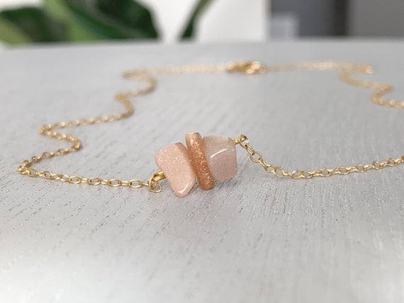 Natural Sunstone Necklace 14k Gold Filled Or Sterling Silver, Handmade Jewelry, Raw Sunstone Pendant, Crystal Healing Necklace, Gift For Her