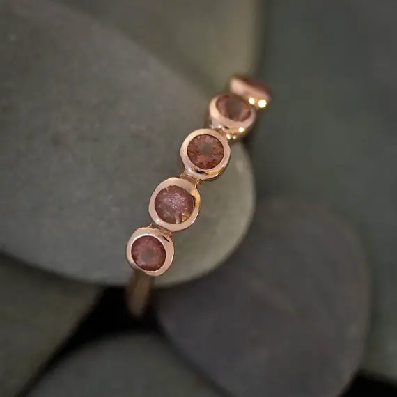Oregon Sunstone Multi Stone Ring In Rose Gold, Sunstone Wrap Band, Oregon Sunstone Wedding Band