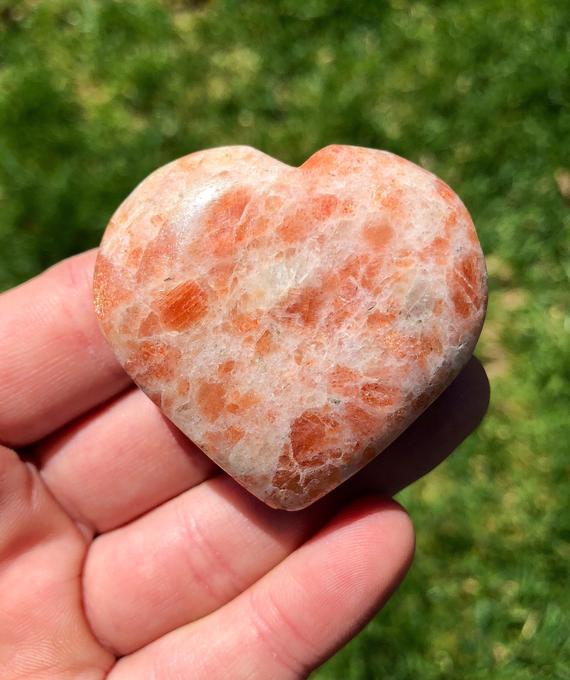 Sunstone Heart (1.5" - 2.25") Sunstone Stone Heart - Sunstone Crystal Heart - Healing Crystals - Sunstone Tumbled - Positive Energy Crystal
