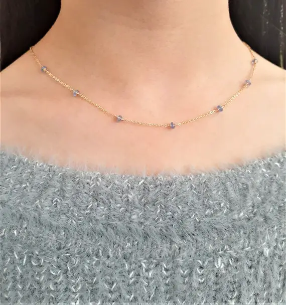 Tanzanite Necklace, December Birthstone Necklace / Handmade Jewelry / Necklaces For Women, Simple Gold Necklace, Layered Necklace, Gemstone