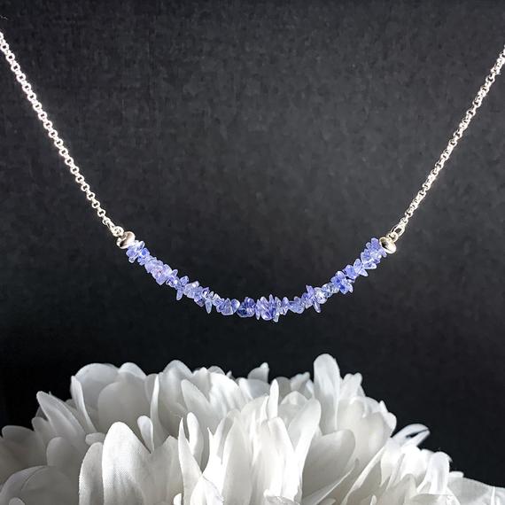 Tanzanite Statement Necklace Sterling Silver Tanzanite Rough Crystal Healing Crystals December Birthstone Jewelry Gifts For Women