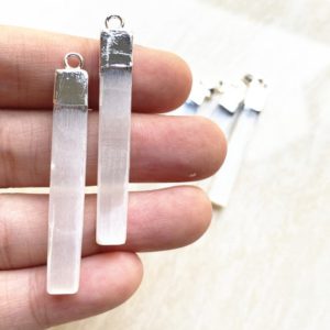 Thin Slender White Selenite Pendant // Selenite Earrings // Silver Plated WHOLESALE PRICING 1, 3, 5 or 10 | Natural genuine Gemstone jewelry. Buy crystal jewelry, handmade handcrafted artisan jewelry for women.  Unique handmade gift ideas. #jewelry #beadedjewelry #beadedjewelry #gift #shopping #handmadejewelry #fashion #style #product #jewelry #affiliate #ad