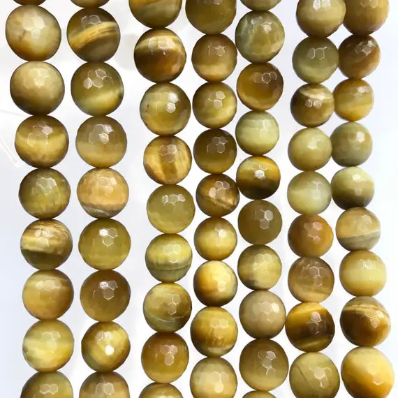 10mm Faceted Golded Tiger Eye Beads, Round Gemstone Beads, Wholesale Beads