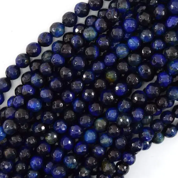 Aa Faceted Blue Tiger Eye Round Beads Gemstone 15" Strand 6mm 8mm 10mm