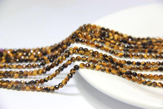 Yellow Tiger Eye Micro Faceted Beads 2mm 3mm 4mm, Tiny Tiger Eye Beads, Small Yellow Brown Gemstone Beads, Natural Tiger Eye Beads