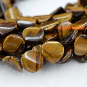 15.5" 16mm yellow tiger eye twisted/wave coin beads, natural semi precious stone JGDOC | Natural genuine other-shape Gemstone beads for beading and jewelry making.  #jewelry #beads #beadedjewelry #diyjewelry #jewelrymaking #beadstore #beading #affiliate #ad