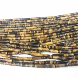 Shop Tiger Eye Bead Shapes! Genuine Yellow Tiger Eyes 4x13mm Column Natural Gemstone Tube Beads 15 inch Jewelry Supply Bracelet Necklace Material Support Wholesale | Natural genuine other-shape Tiger Eye beads for beading and jewelry making.  #jewelry #beads #beadedjewelry #diyjewelry #jewelrymaking #beadstore #beading #affiliate #ad