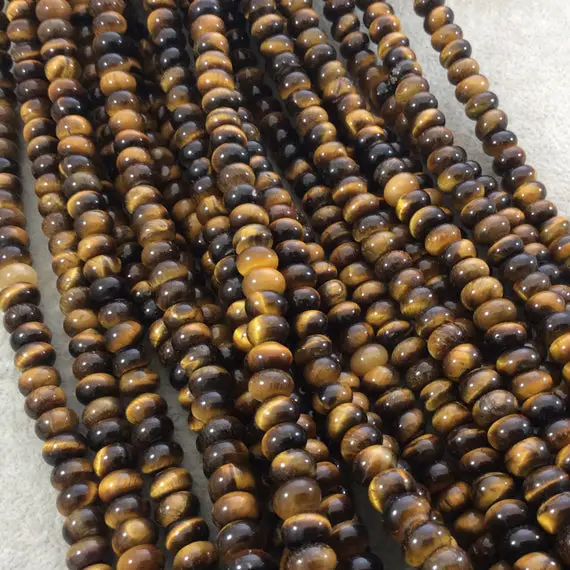 5mm X 8mm Smooth Natural Brown Tiger's Eye Rondelle/disc Shaped Beads With 1mm Holes - Sold By 15.75" Strands (approximately 76 Beads)