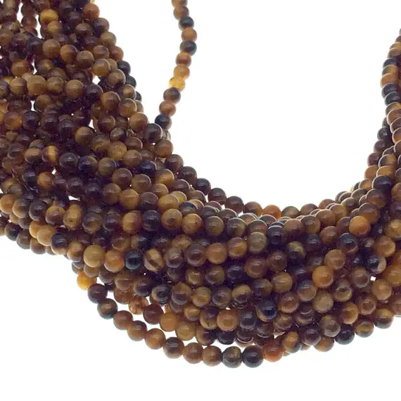 2mm Smooth Glossy Finish Natural Brown Tiger Eye Round/ball Shaped Beads With .4mm Holes - Sold By 15.25" Strands (approx. 182 Beads)