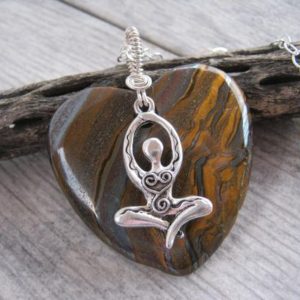 Shop Tiger Iron Jewelry! Tiger Iron Goddess Necklace, .925 Sterling Silver, LARGE Heart Meditating Jewelry, Midwife Doula Gift, Gemstone Heart, Choose Length MGH10 | Natural genuine Tiger Iron jewelry. Buy crystal jewelry, handmade handcrafted artisan jewelry for women.  Unique handmade gift ideas. #jewelry #beadedjewelry #beadedjewelry #gift #shopping #handmadejewelry #fashion #style #product #jewelry #affiliate #ad