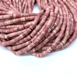 Tiny Pink Rhodonite Heishi Round Beads 3mm 4mm, Rhodonite Seed Beads, Small Cylinder Rhodonite Spacer Bead, Pink Gemstone Tube Bead | Natural genuine other-shape Gemstone beads for beading and jewelry making.  #jewelry #beads #beadedjewelry #diyjewelry #jewelrymaking #beadstore #beading #affiliate #ad