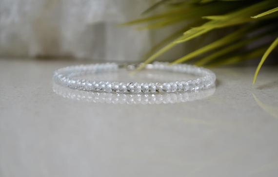 Genuine Topaz Bracelet, Bracelet Femme, Whitetopaz Jewelry, 4mm Bead Bracelet, Clear Gemstone Bracelet, November Birthstone, Bridal Bracelet