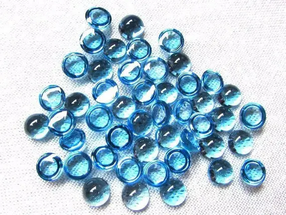 6mm Or 8mm Swiss Blue Topaz Cabochon Round Gemstone, Swiss Blue Topaz Round Cabochon Gemstone, Swiss Blue Topaz Cabochon Round Gemstone