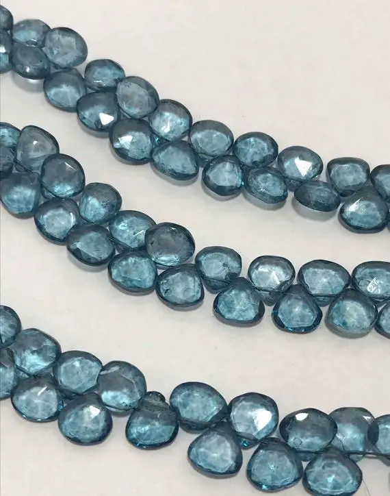 8 - 10 Mm London Blue Quartz Faceted Hearts Gemstone Beads Strand Sale / London Blue Topaz Quartz / Semi Precious Beads / 8 Mm Faceted Beads