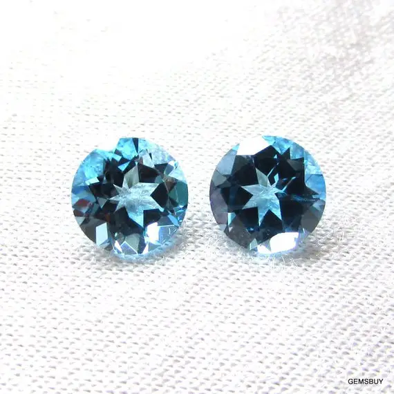 Match Pair 2 Pieces 8mm Swiss Blue Topaz Faceted Round Loose Gemstone, Swiss Blue Topaz Round Faceted Aaa Quality Gemstone