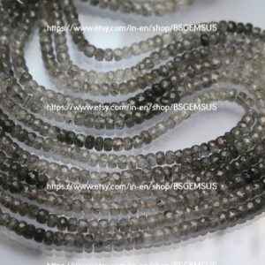 Shop Tourmalinated Quartz Beads! 13 Inches Strand,Rare Black Tourmalinated Quartz Faceted Beads,4.5-5mm | Natural genuine faceted Tourmalinated Quartz beads for beading and jewelry making.  #jewelry #beads #beadedjewelry #diyjewelry #jewelrymaking #beadstore #beading #affiliate #ad