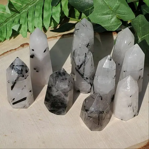 Tourmalinated Quartz Crystal Polished Points For Protection Of Negative Thoughts And Emotions, Aura Purifying Crystal, Quartz  For Grounding