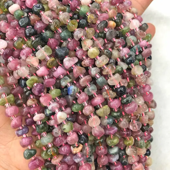 6-7mm Tourmaline Pebble Chip Beads, Gemstone Beads, Wholesale Beads