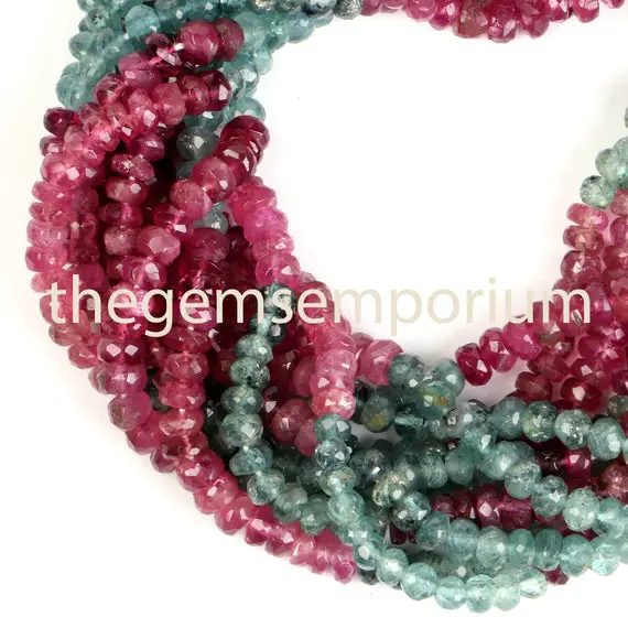 Rubellite And Indicolite Faceted Rondelle Beads, Tourmaline Faceted Rondelle Beads, Tourmaline Rondelle Beads, Tourmaline Beads, Rubellite