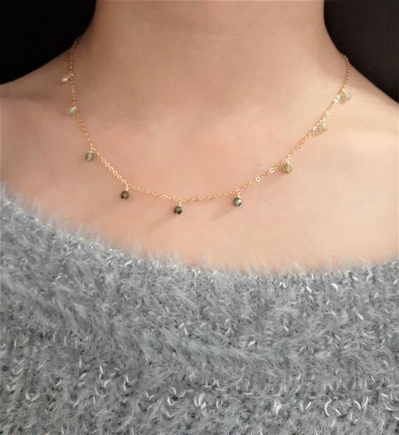 Green Tourmaline Necklace, October Birthstone Necklace / Handmade Jewelry / Gemstone Choker, Layered Necklace, Necklaces For Women, Dainty