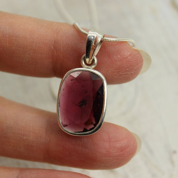 Tourmaline Pendant Magenta Pink Color Faceted Cut Stone Natural Tourmaline 925 Sterling Silver Mount Pendant Natural Indian Tourmaline