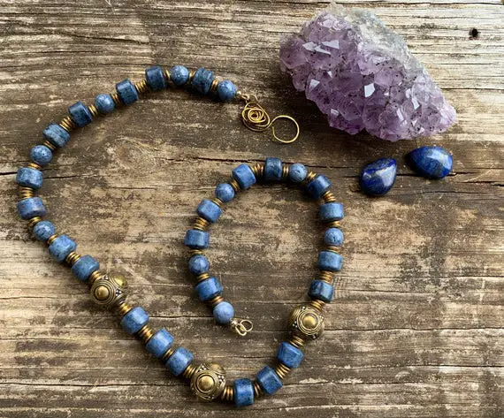 Tribal Queen Necklace~dumortierite Necklace~blue Sponge Coral Necklace~wise Woman’s Necklace-handmade-ethnic-old World