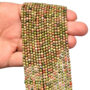 Shop Unakite Faceted Beads! AAA+ Unakite Gemstone 3mm-4mm Micro Faceted Round Beads | Natural Unakite Semi Precious Gemstone Beads for Jewelry Making | 13inch Strand | Natural genuine faceted Unakite beads for beading and jewelry making.  #jewelry #beads #beadedjewelry #diyjewelry #jewelrymaking #beadstore #beading #affiliate #ad