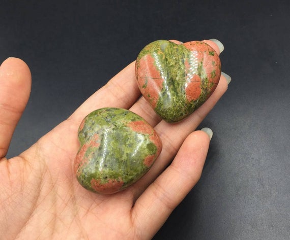 1.6" Unakite Heart Crystal Heart Hand Carved Puffy Heart Stone Heart Unakite Crystal Heart Gemstone Healing Energy Crystal Gift Ch