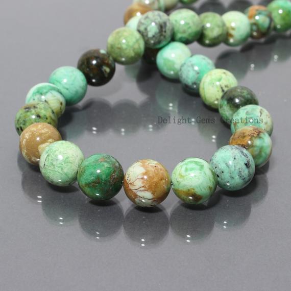 Natural Variscite Beaded Necklace, 10mm Green Gemstone Jewelry