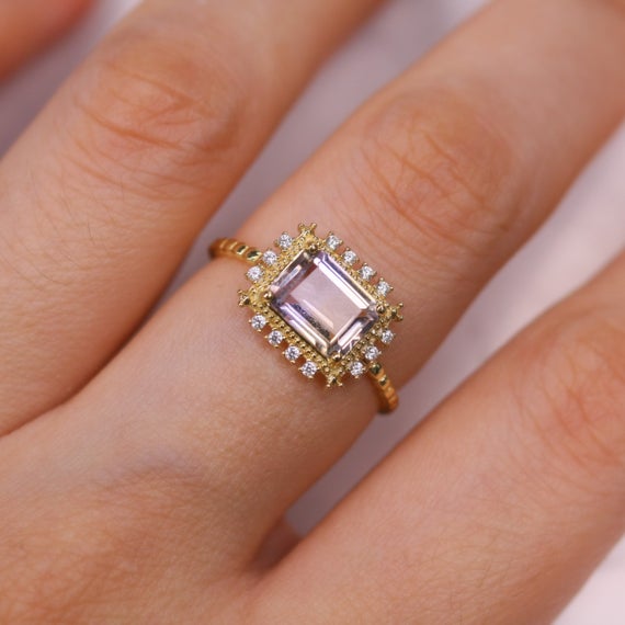 Vintage Ametrine Gold Ring 925 Sterling Silver Ring Amethyst Engagement Ring Anniversary Gift Birthday Gift For Her Antique Ring