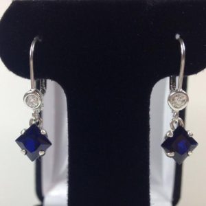 Beautiful 3ctw Sapphire Sterling Silver Earrings Princess Cut Blue & White Sapphire Leverback earrings Trending Jewelry Gift Trends bride | Natural genuine Gemstone earrings. Buy crystal jewelry, handmade handcrafted artisan jewelry for women.  Unique handmade gift ideas. #jewelry #beadedearrings #beadedjewelry #gift #shopping #handmadejewelry #fashion #style #product #earrings #affiliate #ad