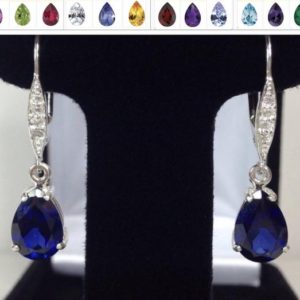 Beautiful Pear Cut Gemstone & White Sapphire Sterling Silver Leverback Earrings drop dangle Sapphire Bride Mom Gift September Wife Lady Fian | Natural genuine Gemstone earrings. Buy crystal jewelry, handmade handcrafted artisan jewelry for women.  Unique handmade gift ideas. #jewelry #beadedearrings #beadedjewelry #gift #shopping #handmadejewelry #fashion #style #product #earrings #affiliate #ad