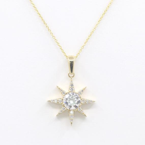 14k Gold White Sapphire Star Necklace: Diamond Accent Pendant