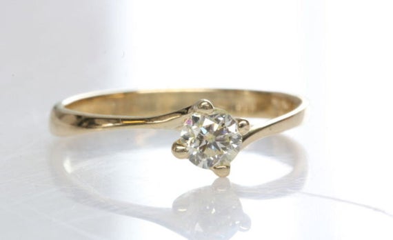 Celtic Engagement Ring-white Sapphire Ring Yellow Gold-promise Ring-bridal Ring-4 Prong Solitaire Ring-white Sapphire Engagement Ring