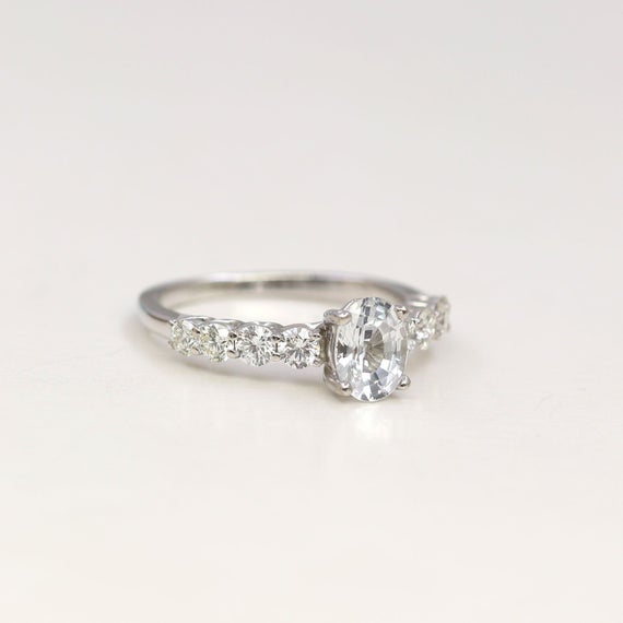 14k 1ct White Sapphire Diamond Wedding Ring / White Sapphire Ring / Diamond Wedding Ring / White Gold / White Sapphire / Promise Ring