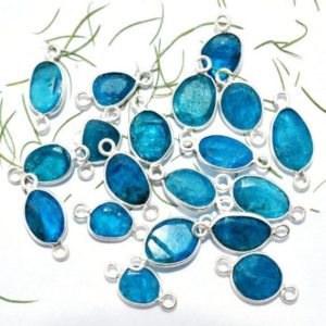 Shop Jewelry Connectors! Neon Apatite Gemstone Connector Charms, 6X13 mm to 8X16 mm Free Form Oval Connectors, Real Silver Apatite Bezel Connectors, Charms Supplies | Shop jewelry making and beading supplies, tools & findings for DIY jewelry making and crafts. #jewelrymaking #diyjewelry #jewelrycrafts #jewelrysupplies #beading #affiliate #ad