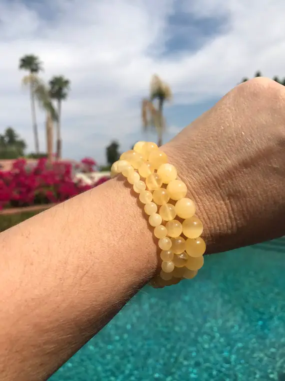 Yellow Calcite Bracelet #2 - 6mm, 8mm Or 10mm Beaded Bracelet - Self Confidence, Hope, Motivation, Clearing Out Old Energy Patterns