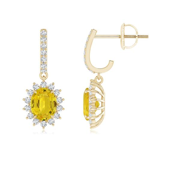 Yellow Sapphire Earrings- 14k Gold Sapphire Earrings- Yellow Gemstone Earrings- Oval Sapphire Earrings- Bridal Earrings